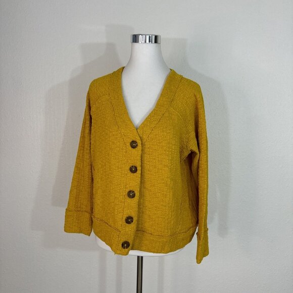 Two By Vince Camuto Womens Button Cardigan Yellow/Gold L Nubby Knit Top - Picture 1 of 14